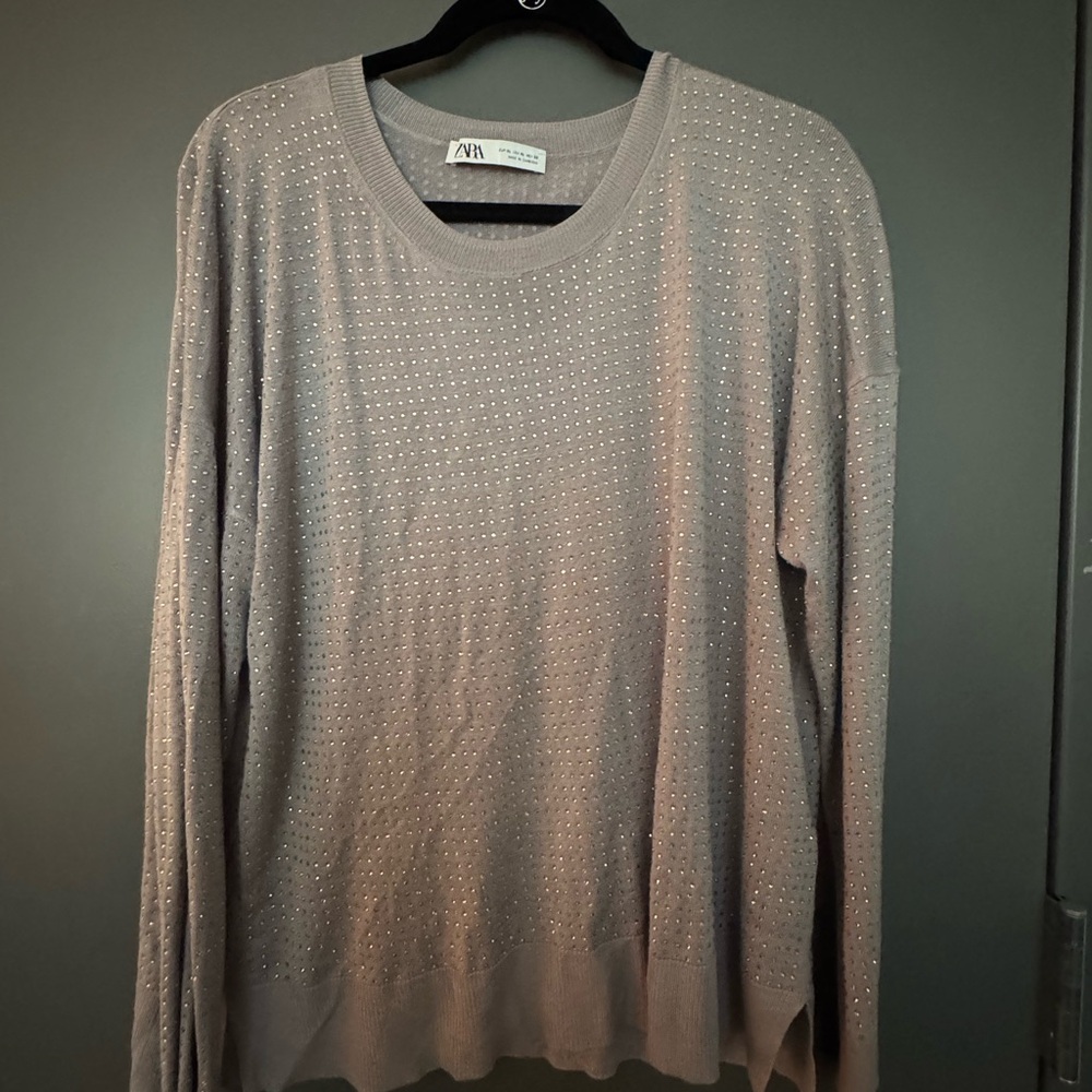Zara Taupe Studded Knit Sweater